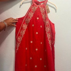 THML Red Halter Embroidered Dress (Size M)